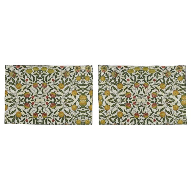 William Morris Beautiful Fruit Foliage Flowers Red Pillow Case (Back-Set)