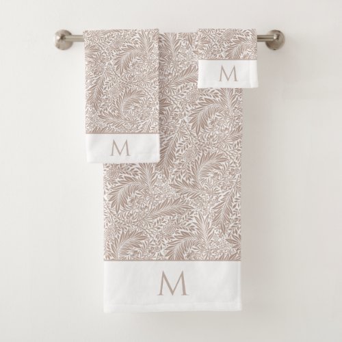 William Morris Beige Larkspur Pattern and Monogram Bath Towel Set