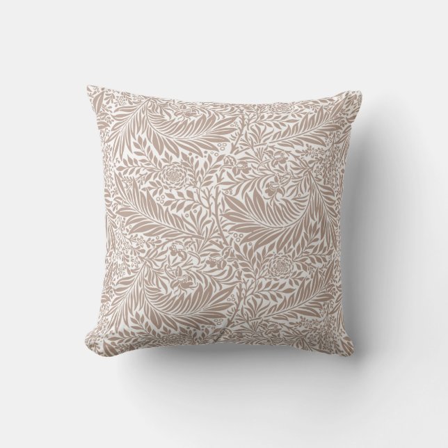 William Morris Beige Larkspur Pattern Throw Pillow (Front)