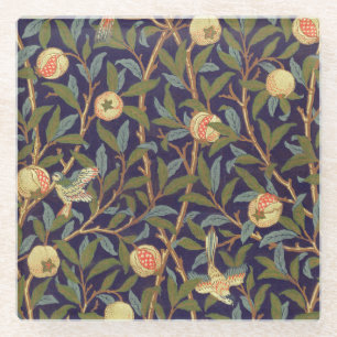 William Morris Bird And Pomegranate Vintage Floral Glass Coaster