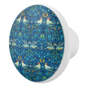 William * Morris  "Bird" Blue Ceramic Knob