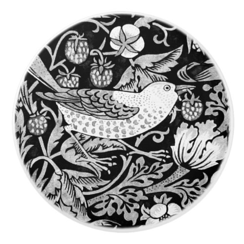 William Morris Bird  Flower Black and White  Ceramic Knob