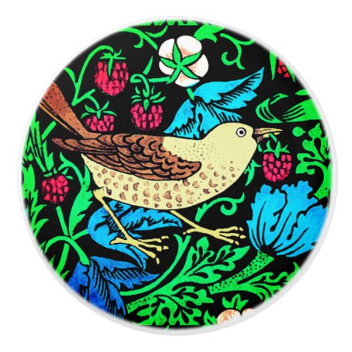 William Morris Bird  Flower Blue and Brown Ceramic Knob