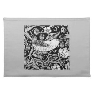 William Morris Bird & Flower, Gray, Black & White Cloth Placemat