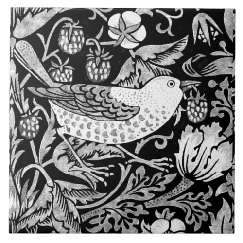 William Morris Bird  Flower Tile Black and White Ceramic Tile