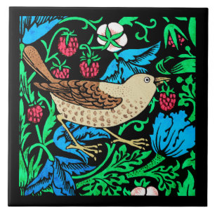 William Morris Bird & Flower Tile, Blue and Black Tile