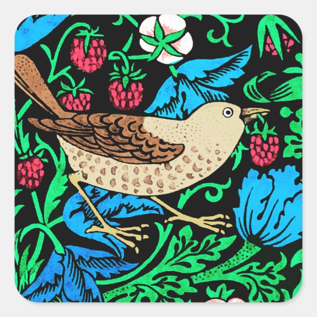 William Morris Bird & Flower Tile, Blue and Brown Square Sticker (Front)