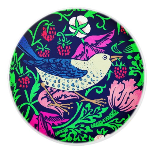 William Morris Bird  Flower Tile Navy  Fuchsia  Ceramic Knob