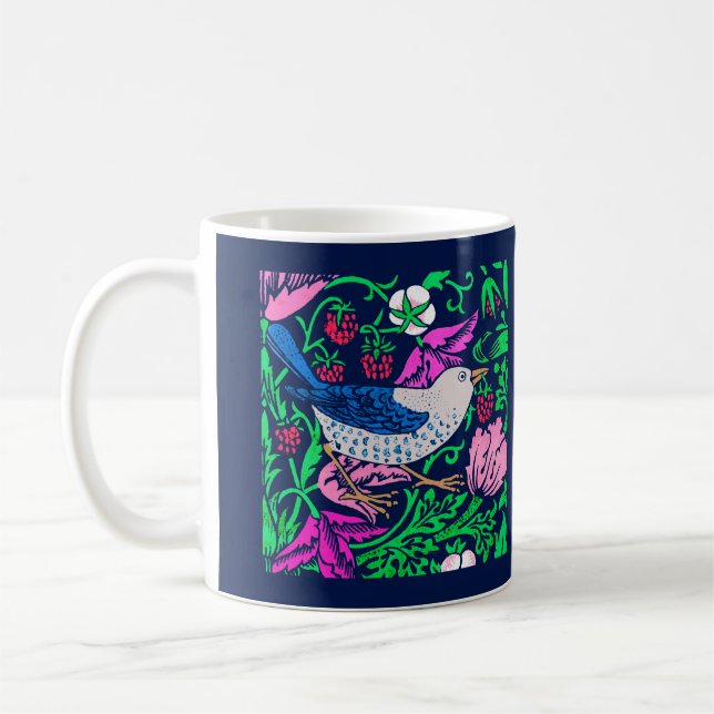 William Morris Bird & Flower Tile, Navy & Fuchsia Coffee Mug (Left)