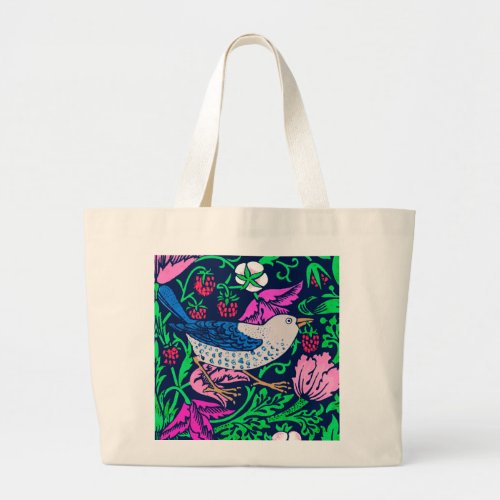 William Morris Bird  Flower Tile Navy  Fuchsia Large Tote Bag