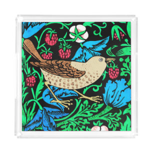 William Morris Bird & Flower Tile, on Black Acrylic Tray