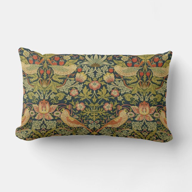 William Morris Bird Pattern Outdoor Lumbar Pillow (Front)