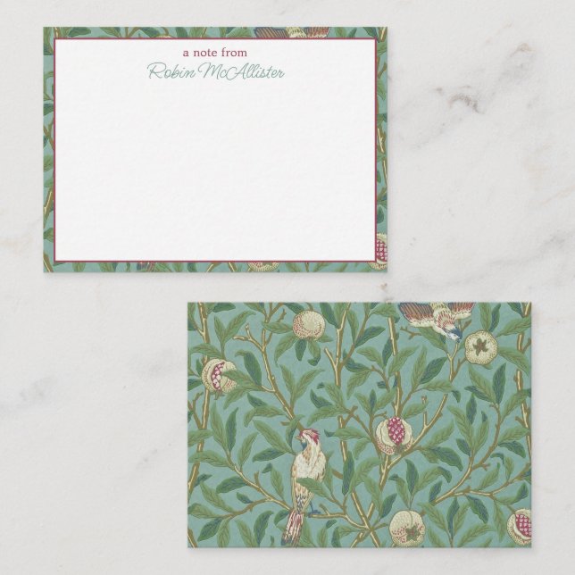 William Morris, Birds and Pommegrenates - Green Note Card (Front/Back)