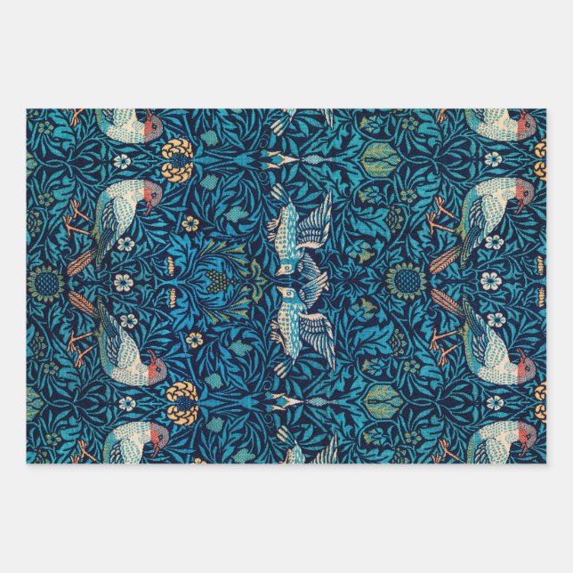 William Morris Birds Art Nouveau Floral Pattern Wrapping Paper Sheets (Front)