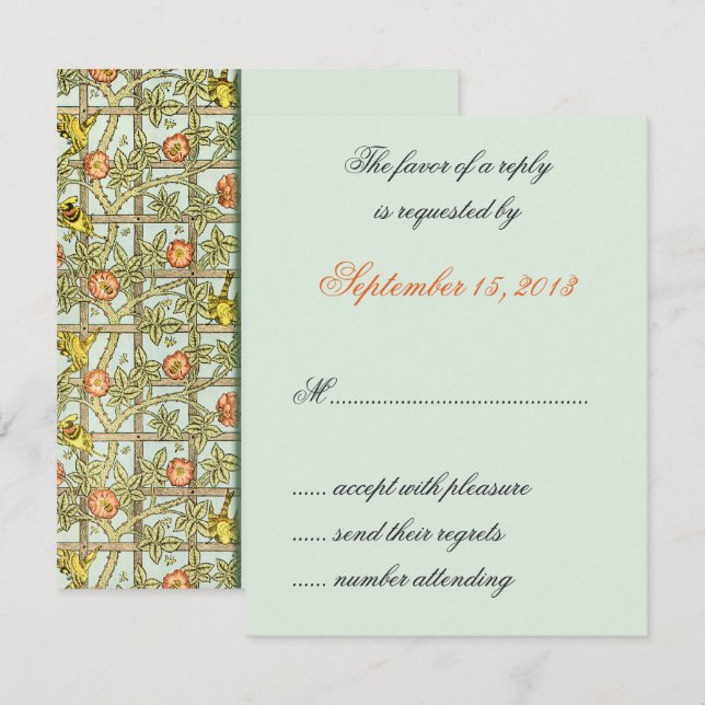 William Morris Birds & Flowers Wedding RSVP Cards (Front/Back)