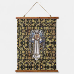William * Morris Black and Gold Floral Angel Hanging Tapestry