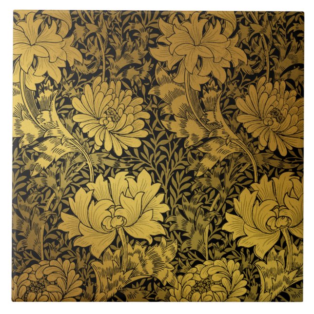 William Morris Black And Gold Floral  Ceramic Tile (Front)
