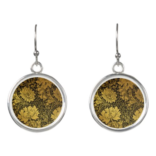 William Morris Black And Gold Floral Pattern Earrings