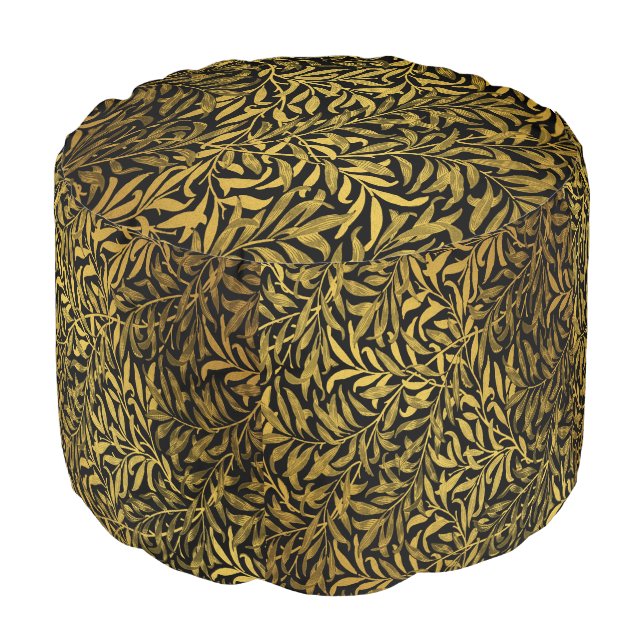 William Morris Black And Gold  Willow Bough  Pouf (Angled Front)
