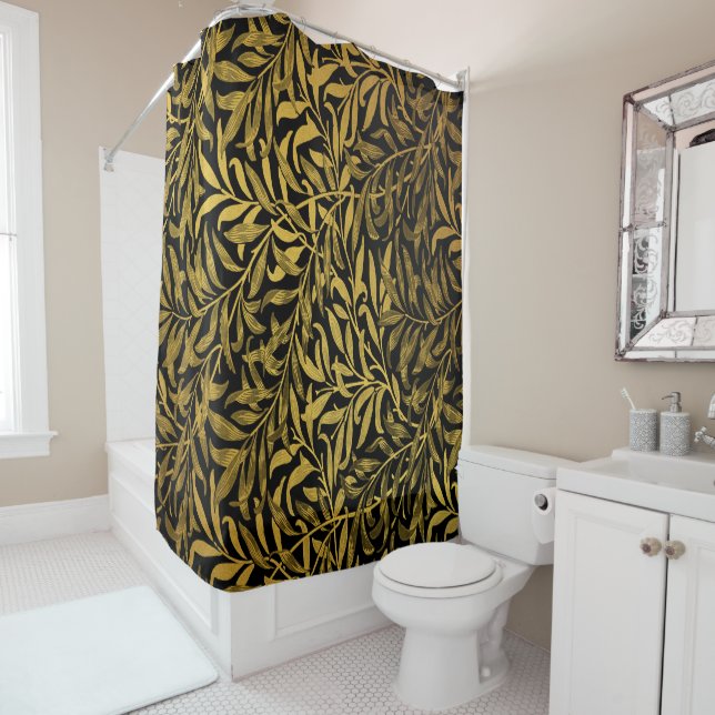 William Morris Black And Gold  Willow Bough Shower Curtain (In Situ)