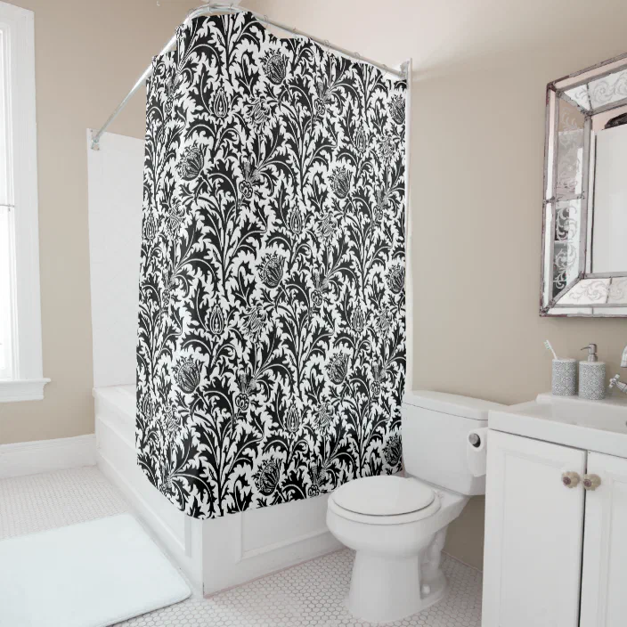 William Morris Black And White Elegant, Custom Shower Curtain