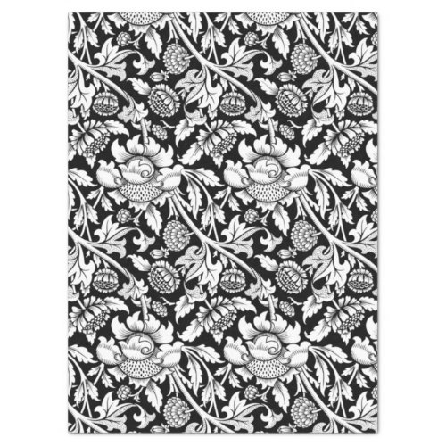 WILLIAM MORRIS BLACK AND WHITE WEY FLORAL TISSUE PAPER
