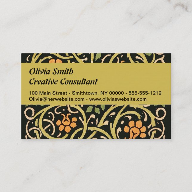 William Morris Black Floral Art Print Design Business Card (Front)