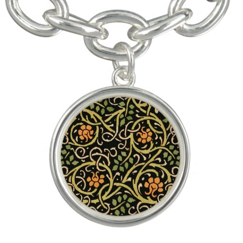 William Morris Black Floral Art Print Design Charm Bracelet