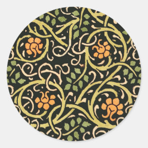 William Morris Black Floral Art Print Design Classic Round Sticker