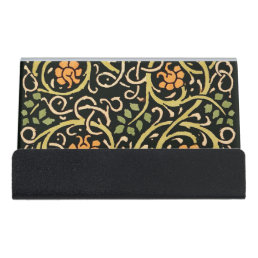 William Morris Black Floral Art Print Design Desk Business Card Holder