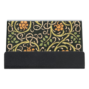 William Morris Black Floral Art Print Design Desk Business Card Holder