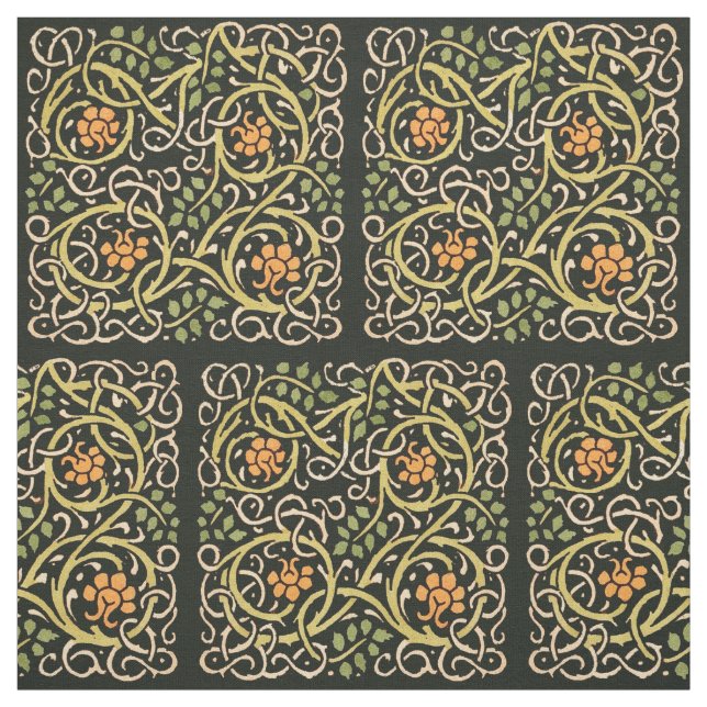 William Morris Black Floral Art Print Design Fabric (Swatch)