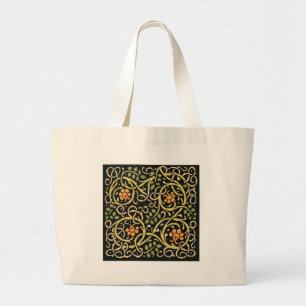 William Morris Black Floral Art Print Design Large Tote Bag