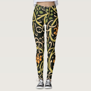 William Morris Black Floral Art Print Design Leggings