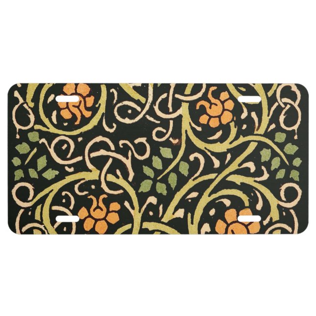 William Morris Black Floral Art Print Design License Plate (Front)