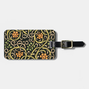 William Morris Black Floral Art Print Design Luggage Tag