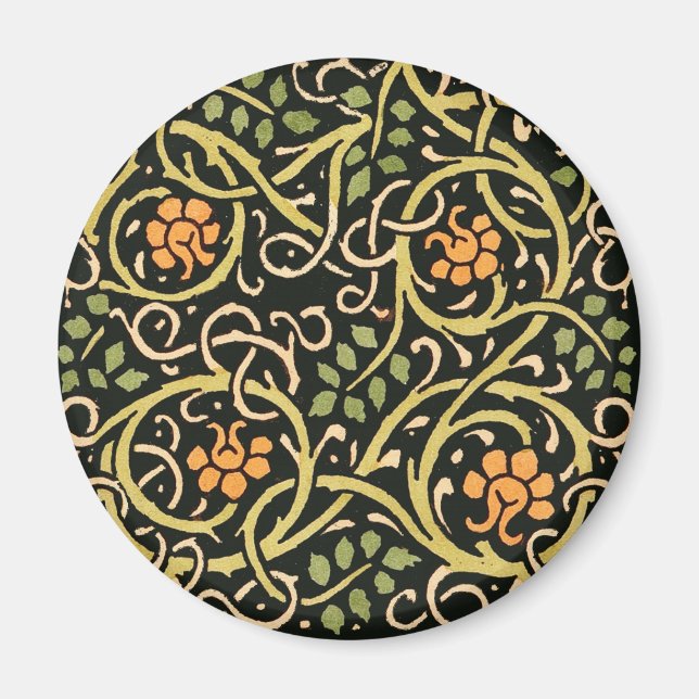 William Morris Black Floral Art Print Design Magnet (Front)