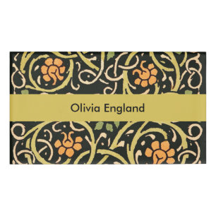 William Morris Black Floral Art Print Design Name Tag