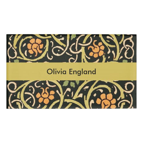 William Morris Black Floral Art Print Design Name Tag