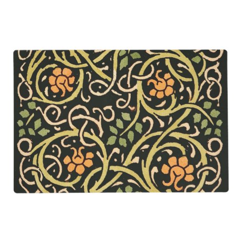 William Morris Black Floral Art Print Design Placemat