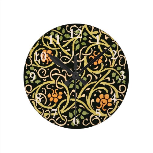 William Morris Black Floral Art Print Design Round Clock