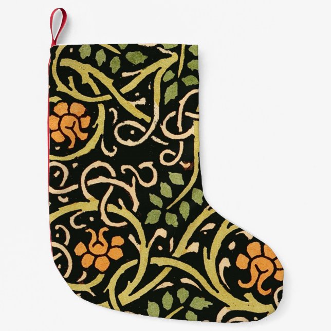 William Morris Black Floral Art Print Design Small Christmas Stocking (Front)