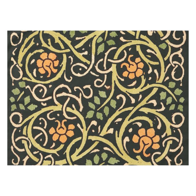 William Morris Black Floral Art Print Design Tablecloth (Front (Horizontal))