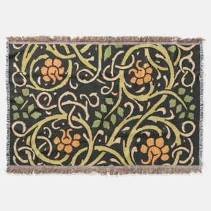 William Morris Black Floral Art Print Design Throw Blanket