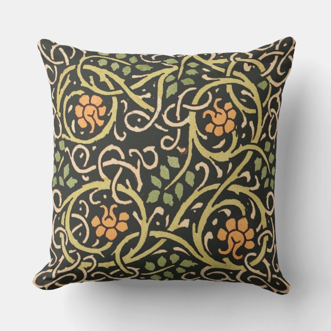 William Morris Black Floral Art Print Design Throw Pillow (Front)