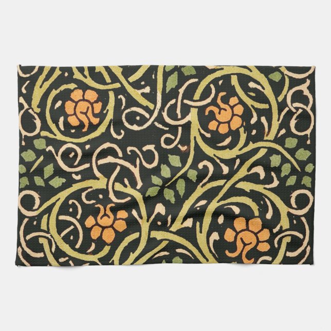 William Morris Black Floral Art Print Design Towel (Horizontal)