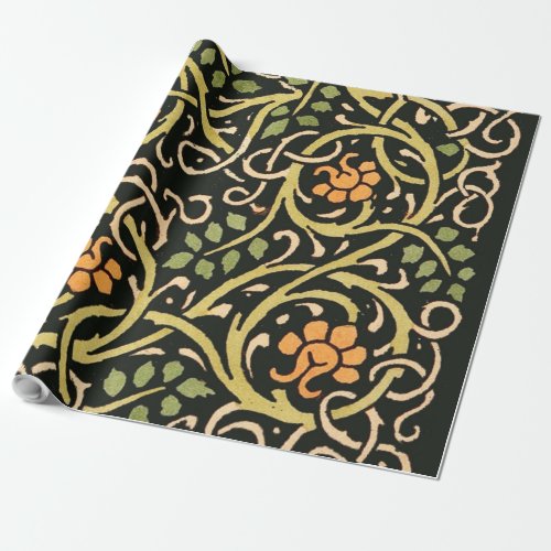 William Morris Black Floral Art Print Design Wrapping Paper