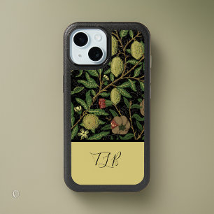 William Morris Black Gold Fruit Pattern Monogram iPhone 15 Case