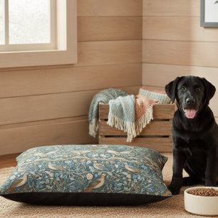 William Morris Black Teal Bird Floral Pet Bed