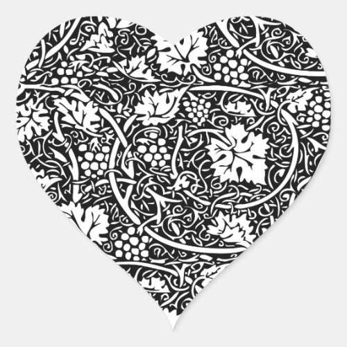 William Morris Black White Grape Heart Sticker
